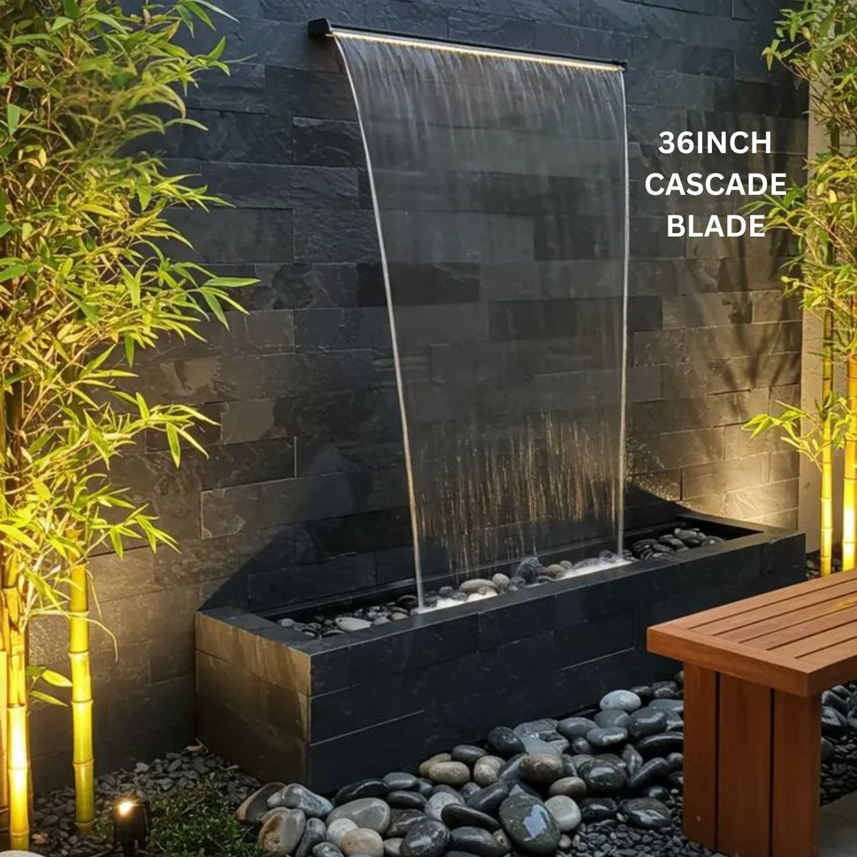 36 Inch Extended Cascade Blade Water Fountain | Wall Mounted Stainless Steel Waterfall Fountain Blade | Extended Format Cascade Water Feature for Indoor & Outdoor Use - STEEL ART CRAFT