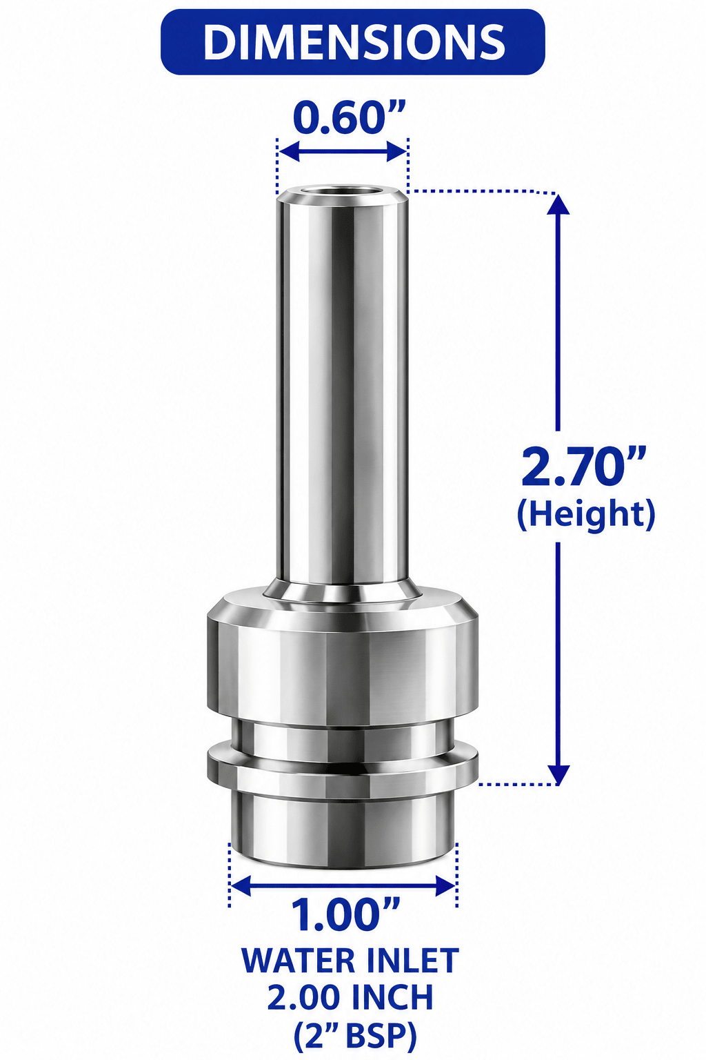 STEEL ART CRAFT Clear Jet Fountain Nozzle | Stainless Steel Water Fountain Jet Nozzle | Smooth & Clear Arched Water Stream | 2 Inch Water Inlet (2" BSP) | For Garden, Pool & Decorative Fountains - STEEL ART CRAFT