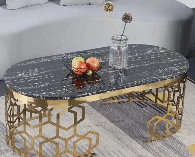 STEEL ART CRAFT Glossy Acrylic Center Table for Living Room | SS304 Stainless Steel PVD Gold Finish Frame | Modern Luxury Center Table | Available in White & Black Tabletop | 915 x 500 x 400 mm - STEEL ART CRAFT