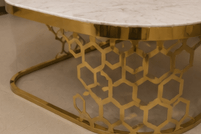 STEEL ART CRAFT Glossy Acrylic Center Table for Living Room | SS304 Stainless Steel PVD Gold Finish Frame | Modern Luxury Center Table | Available in White & Black Tabletop | 915 x 500 x 400 mm - STEEL ART CRAFT