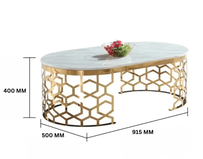 STEEL ART CRAFT Glossy Acrylic Center Table for Living Room | SS304 Stainless Steel PVD Gold Finish Frame | Modern Luxury Center Table | Available in White & Black Tabletop | 915 x 500 x 400 mm - STEEL ART CRAFT