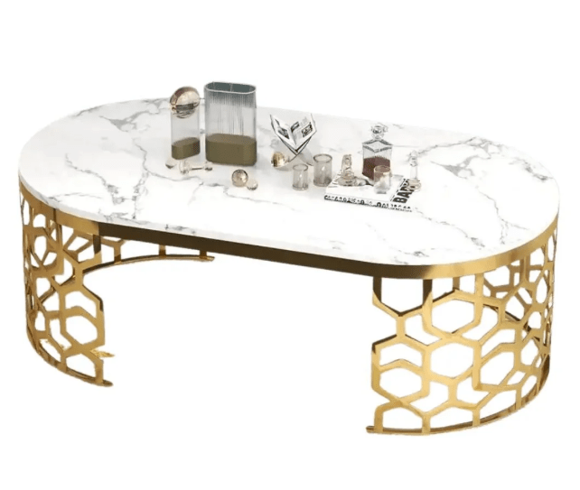 STEEL ART CRAFT Glossy Acrylic Center Table for Living Room | SS304 Stainless Steel PVD Gold Finish Frame | Modern Luxury Center Table | Available in White & Black Tabletop | 915 x 500 x 400 mm - STEEL ART CRAFT