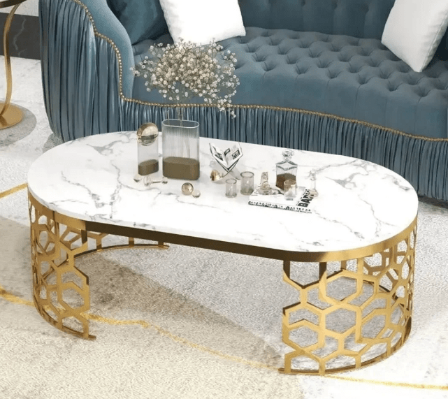 STEEL ART CRAFT Glossy Acrylic Center Table for Living Room | SS304 Stainless Steel PVD Gold Finish Frame | Modern Luxury Center Table | Available in White & Black Tabletop | 915 x 500 x 400 mm - STEEL ART CRAFT