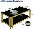 STEEL ART CRAFT Luxury Coffee Table for Living Room | 2-Tier Black Tempered Glass Top with Gold Finish Stainless Steel Frame | Modern Center Table with Lower Storage Shelf | 48 x 26 x 17.5 Inch - STEEL ART CRAFT