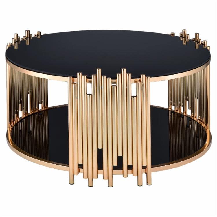 STEEL ART CRAFT Luxury Round Coffee Table for Living Room | 2-Tier 12 mm Jade Black Glass Top with Stainless Steel Mirror Gold Finish Frame | Modern Round Center Table | 30 x 30 x 18 Inch - STEEL ART CRAFT