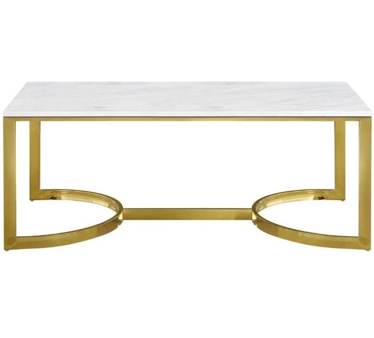 STEEL ART CRAFT Modern Coffee Table for Living Room | White Marble-Look Top with Gold Finish Metal Frame | Contemporary Center Table | Geometric Base Design | 54 x 44 x 44 cm - STEEL ART CRAFT