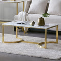 STEEL ART CRAFT Modern Coffee Table for Living Room | White Marble-Look Top with Gold Finish Metal Frame | Contemporary Center Table | Geometric Base Design | 54 x 44 x 44 cm - STEEL ART CRAFT
