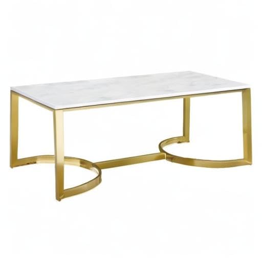 STEEL ART CRAFT Modern Coffee Table for Living Room | White Marble-Look Top with Gold Finish Metal Frame | Contemporary Center Table | Geometric Base Design | 54 x 44 x 44 cm - STEEL ART CRAFT