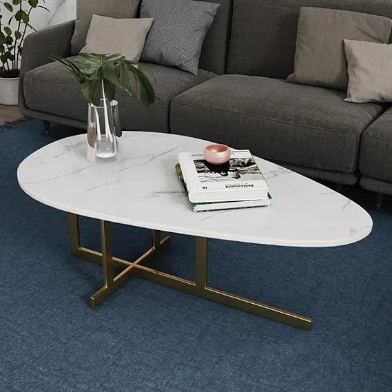 STEEL ART CRAFT Modern Coffee Table for Living Room | White Marble Top with Gold Finish Metal Frame | Contemporary Tray Top Center Table | Designer Coffee Table | 1000 x 600 x 450 mm - STEEL ART CRAFT