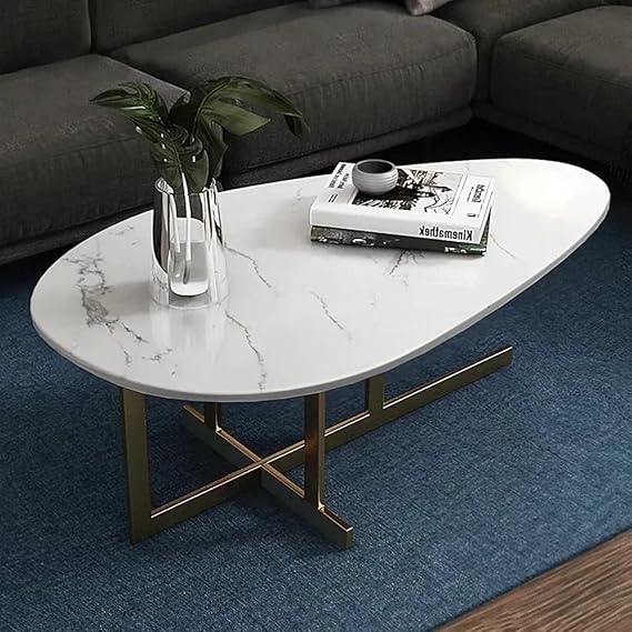 STEEL ART CRAFT Modern Coffee Table for Living Room | White Marble Top with Gold Finish Metal Frame | Contemporary Tray Top Center Table | Designer Coffee Table | 1000 x 600 x 450 mm - STEEL ART CRAFT
