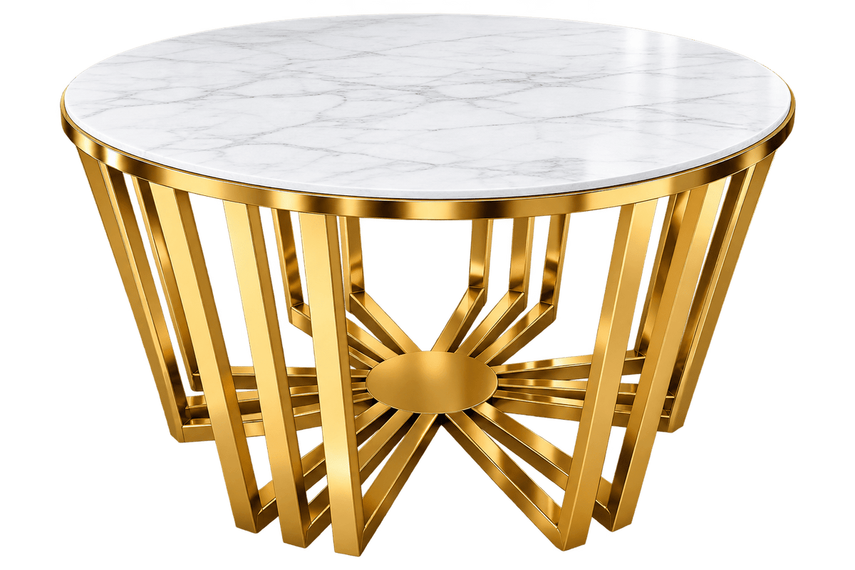 STEEL ART CRAFT Radiant Circle Center Table Model 3001 | Round Marble Top Coffee Table with Stainless Steel Gold PVD Base | Modern Luxury Living Room Table | White & Black Top Variants - STEEL ART CRAFT