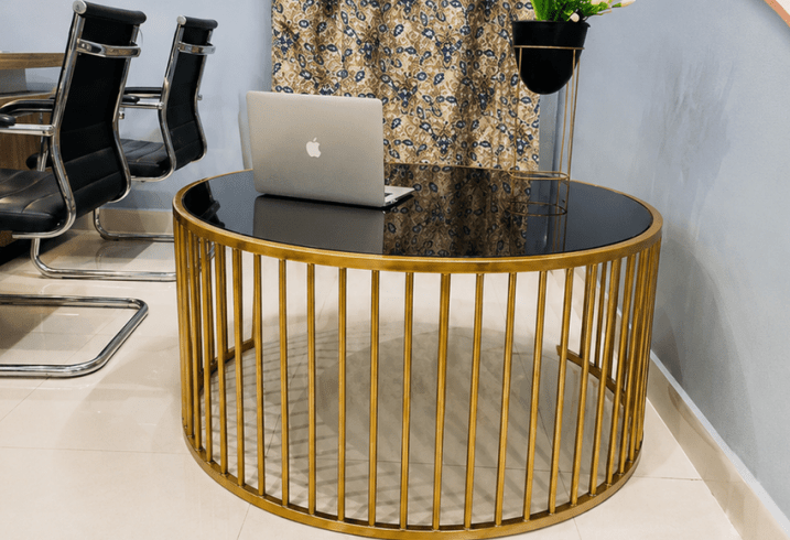 STEEL ART CRAFT Round Coffee Table for Living Room | Black Marble Top with Gold Finish Metal Frame | Modern Luxury Center Table | Round Sofa Table for Home, Office & Lounge | 101 x 101 x 44 cm - STEEL ART CRAFT