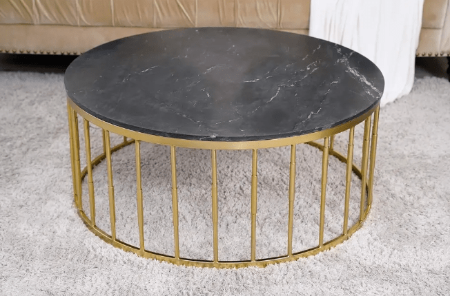 STEEL ART CRAFT Round Coffee Table for Living Room | Black Marble Top with Gold Finish Metal Frame | Modern Luxury Center Table | Round Sofa Table for Home, Office & Lounge | 101 x 101 x 44 cm - STEEL ART CRAFT