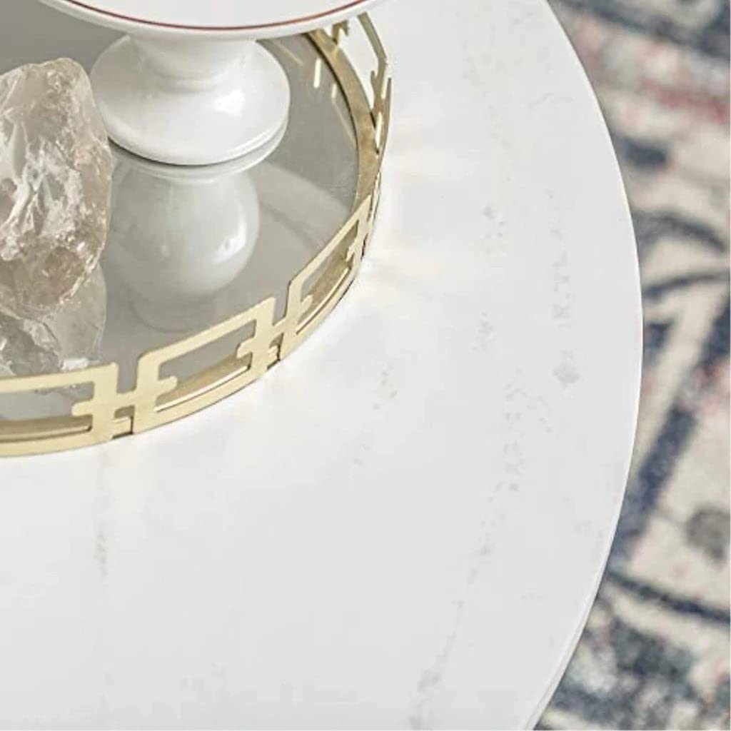 STEEL ART CRAFT Round Coffee Table for Living Room | White Marble-Look Tabletop with Gold Finish Metal Frame | Modern Round Center Table | 70 x 70 x 45 cm - STEEL ART CRAFT