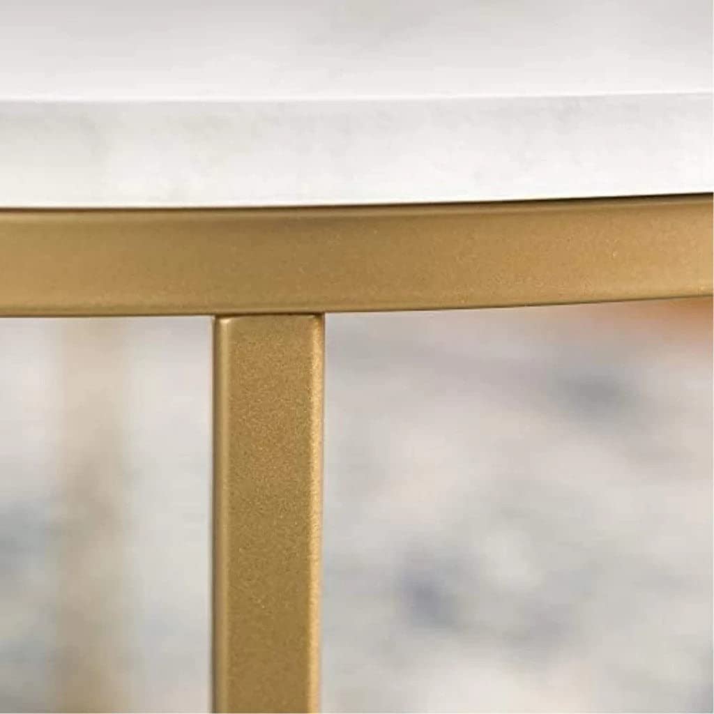 STEEL ART CRAFT Round Coffee Table for Living Room | White Marble-Look Tabletop with Gold Finish Metal Frame | Modern Round Center Table | 70 x 70 x 45 cm - STEEL ART CRAFT