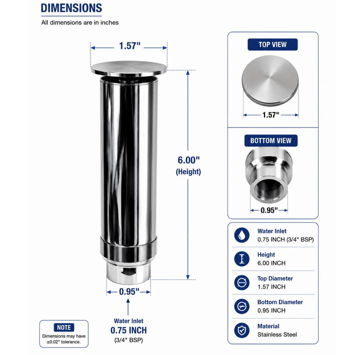 SteelArtCraft 0.5"/0.75"/1" Inlet Umbrella Fountain Nozzle | Stainless Steel Water Fountain Nozzle | 4 Inch Height | 1.57 Inch Top Diameter | 1/2" BSP Water Inlet - STEEL ART CRAFT
