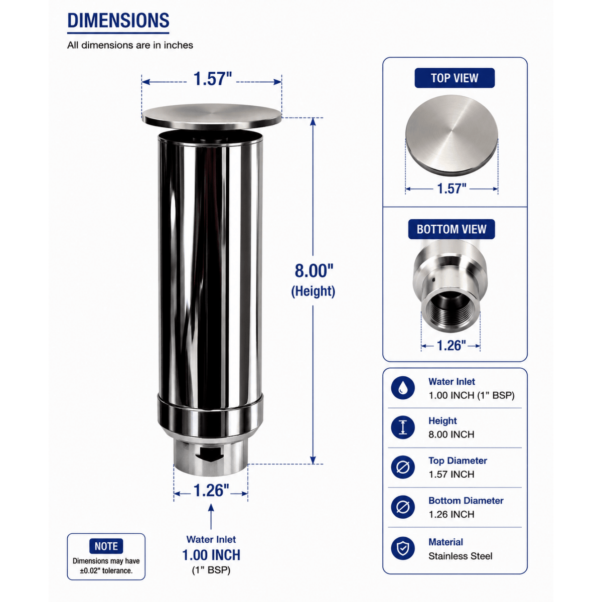 SteelArtCraft 0.5"/0.75"/1" Inlet Umbrella Fountain Nozzle | Stainless Steel Water Fountain Nozzle | 4 Inch Height | 1.57 Inch Top Diameter | 1/2" BSP Water Inlet - STEEL ART CRAFT