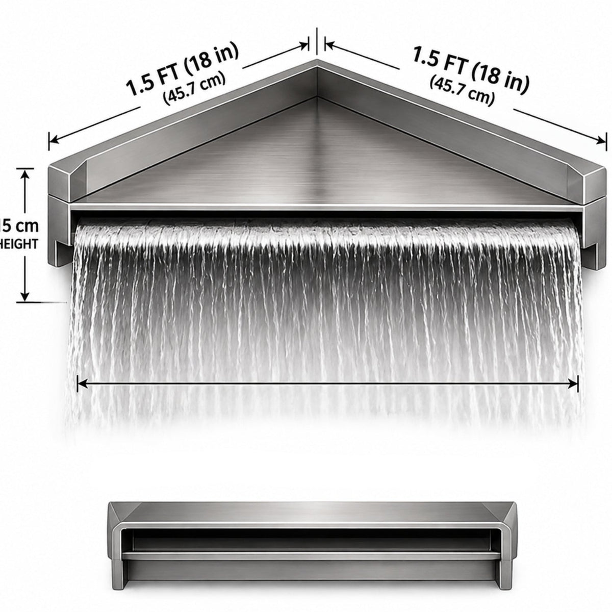 SteelArtCraft 1 FT Corner Waterfall Fountain | SS 304 Stainless Steel | Straight Mouth Cascade Waterfall | Wall Mounted Fountain Nozzle - STEEL ART CRAFT