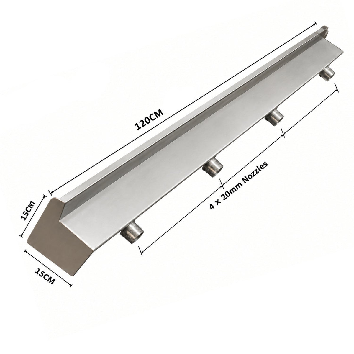 SteelArtCraft 48 Inch Short neck Stainless Steel Cascade Blade | SS304 Waterfall Spillway | 120cm Length | 4 × 20mm Inlets | Double Body - STEEL ART CRAFT
