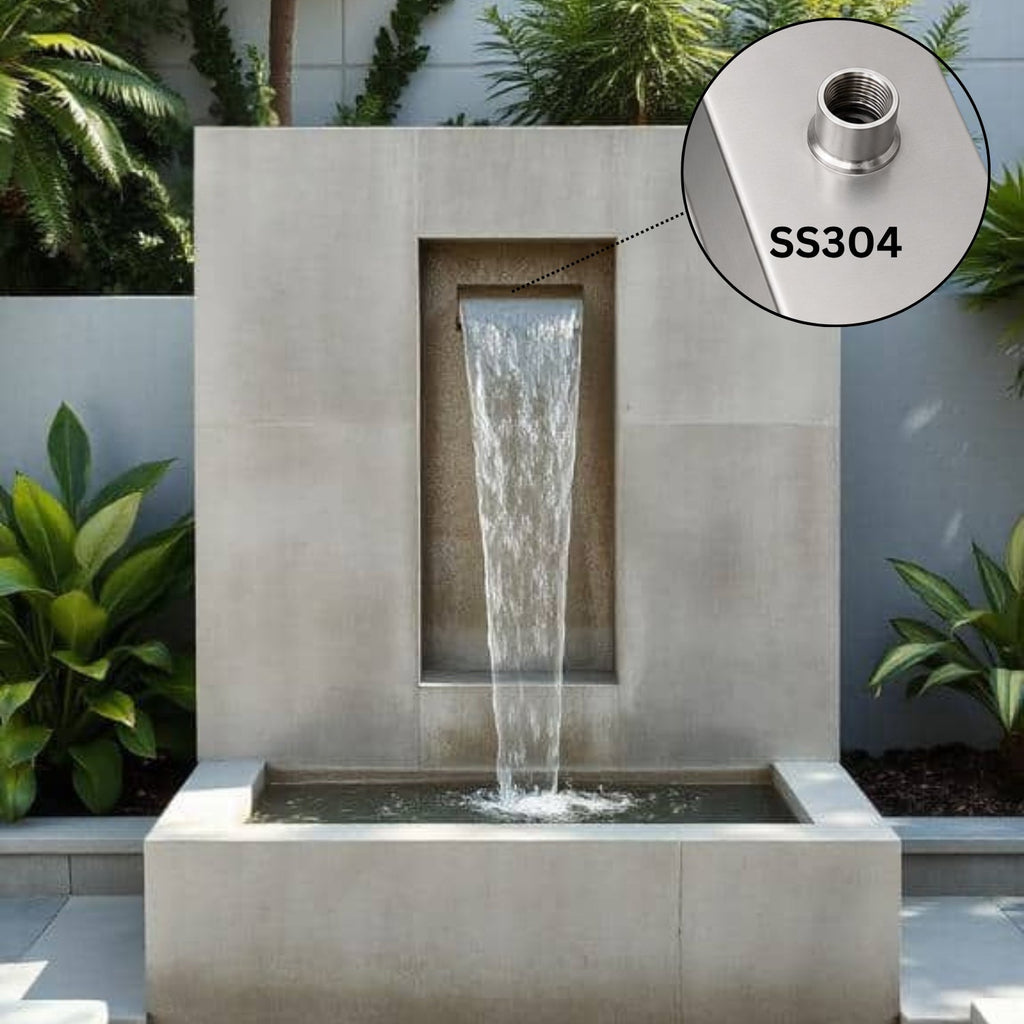 SteelArtCraft 8 Inch Long Neck Cascade Blade | SS304 Stainless Steel Waterfall Spillway | 5 Inch Extended Mouth | 20 × 20 × 15cm | 1 × 20mm Inlet - STEEL ART CRAFT