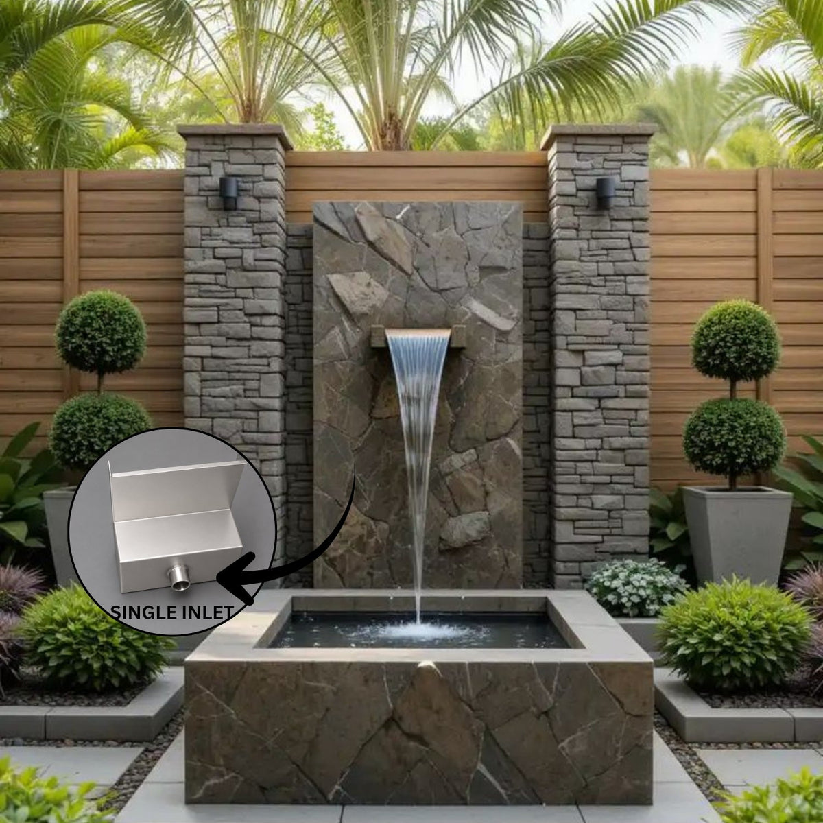 SteelArtCraft 8 Inch Long Neck Cascade Blade | SS304 Stainless Steel Waterfall Spillway | 5 Inch Extended Mouth | 20 × 20 × 15cm | 1 × 20mm Inlet - STEEL ART CRAFT