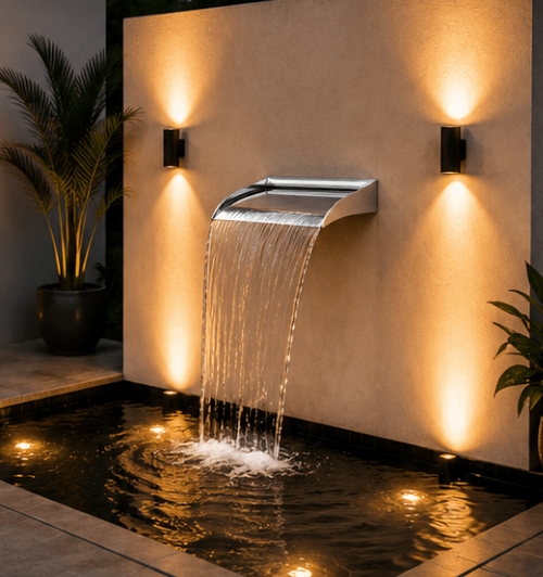 SteelArtCraft Curved Cascade Fountain – 1FT | SS304 Stainless Steel | PVD & Chrome Finish | 30×25×15 cm - STEEL ART CRAFT