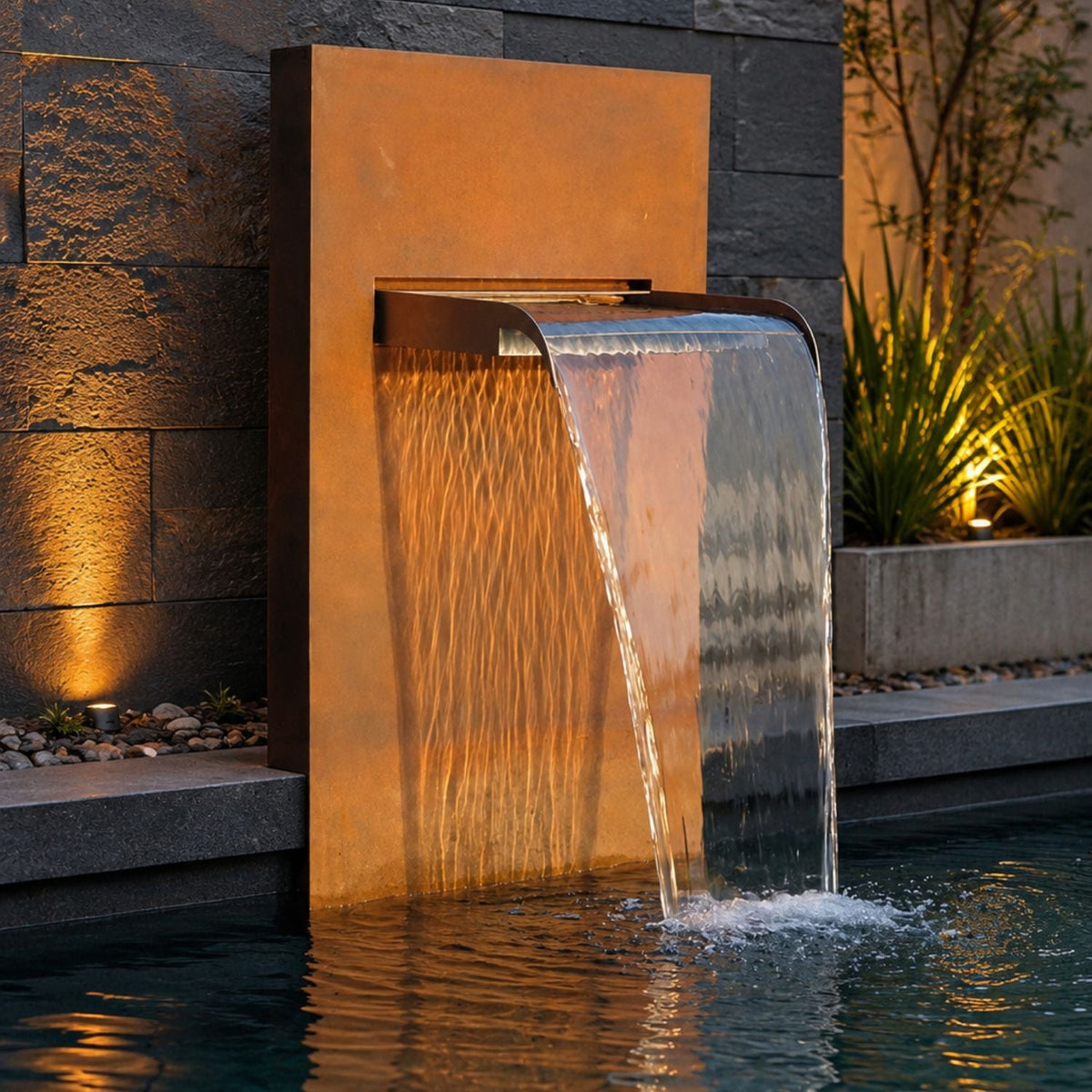 SteelArtCraft Curved Cascade Fountain – 1FT | SS304 Stainless Steel | PVD & Chrome Finish | 30×25×15 cm - STEEL ART CRAFT